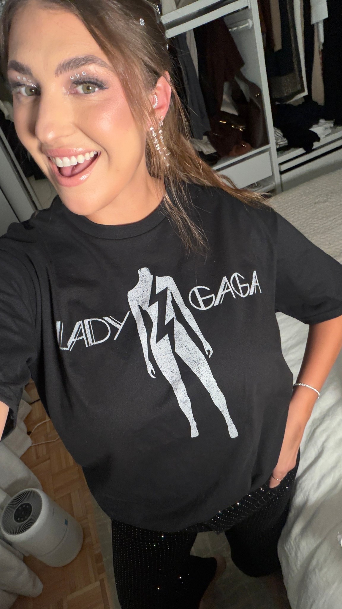 concert night energy

lady gaga tee, concert outfit, edgy casual, graphic tee outfit, night out look, statement tee, sparkly pants

#LTKstorytime #LTKMidsize #LTKdayinmylife