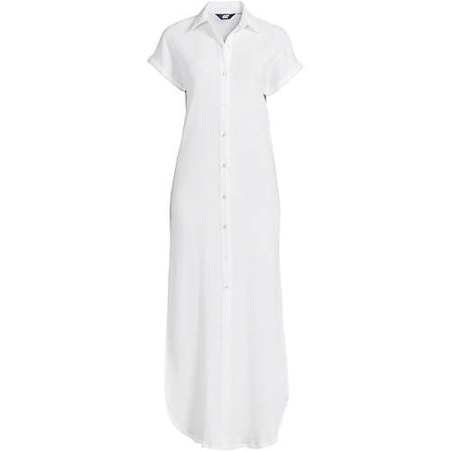 Women's Petite Cotton Gauze Button Front Maxi Dress | Lands' End (US)