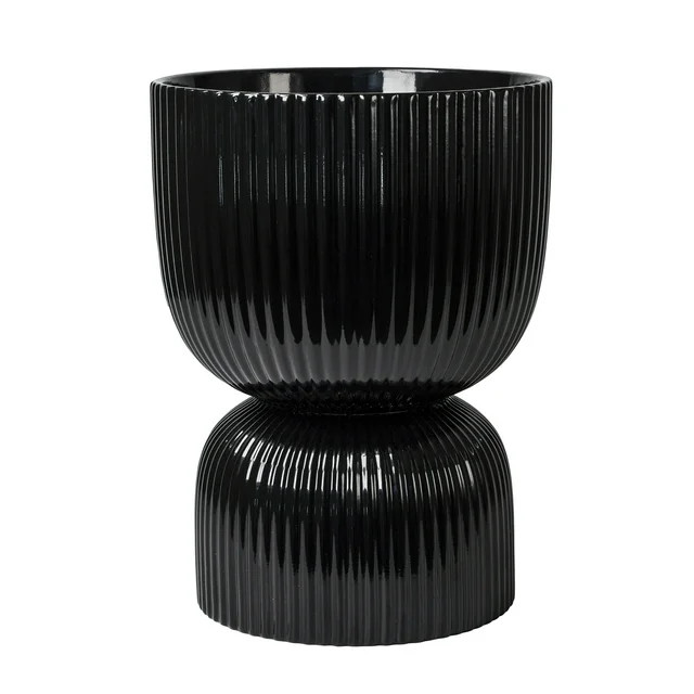 Mainstays 10”D x 13.5”H Round Ceramic Fulted Planter, Black | Walmart (US)