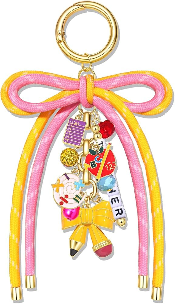 Teacher Keychain Bag Charms for Women Nylon Rope Bow Pencil Purse Charm Key Chain Back to School ... | Amazon (US)