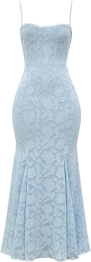 Women's Sexy Lace Up Maxi Dress Bodycon Jacquard Spaghetti Strap Evening Dress Summer Fall Skinny... | Amazon (US)
