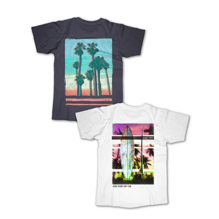 Wonder Nation Boys Visions Surf Sunset Graphic 2 pack Tee, Sizes 4/5-18 - Walmart.com | Walmart (US)