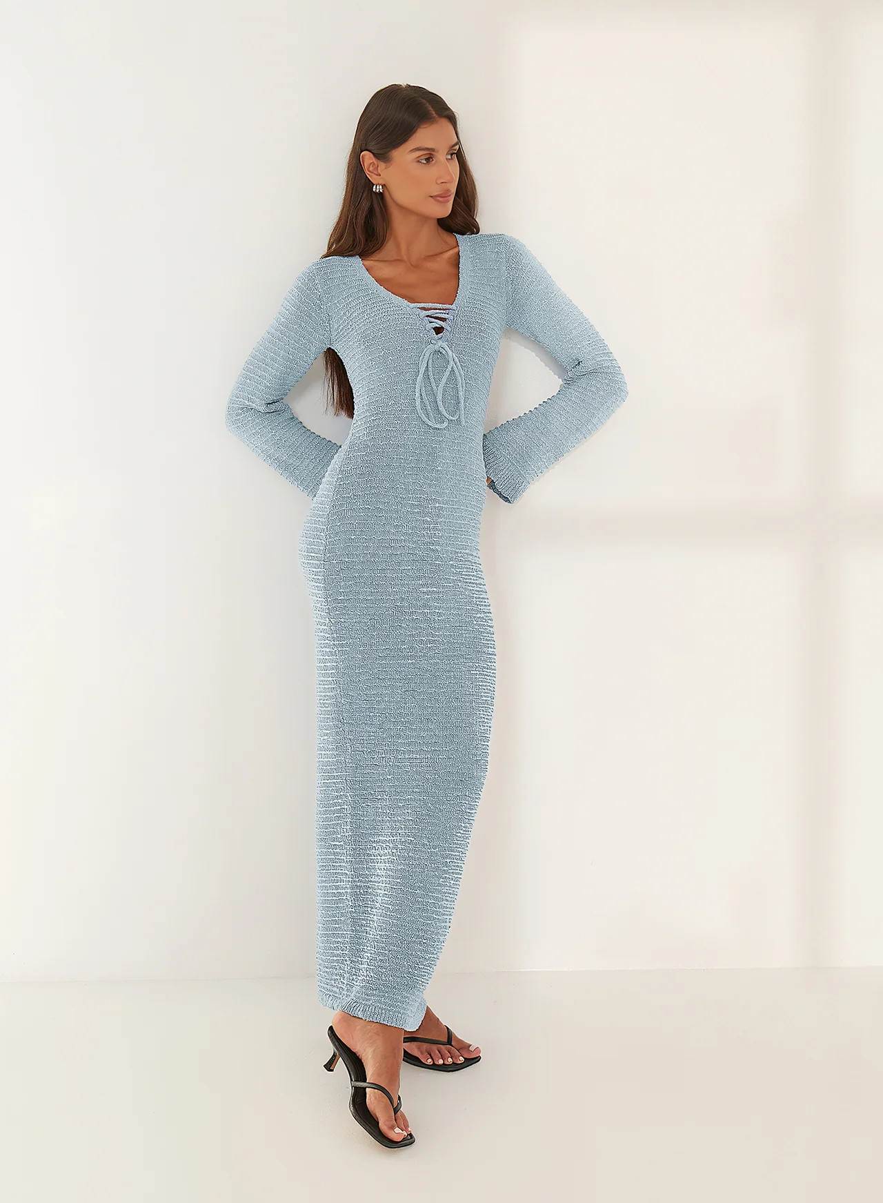 Women's Blue Knitted Tie Front Maxi Dress | Meela | 4th & Reckless | 4th & Reckless