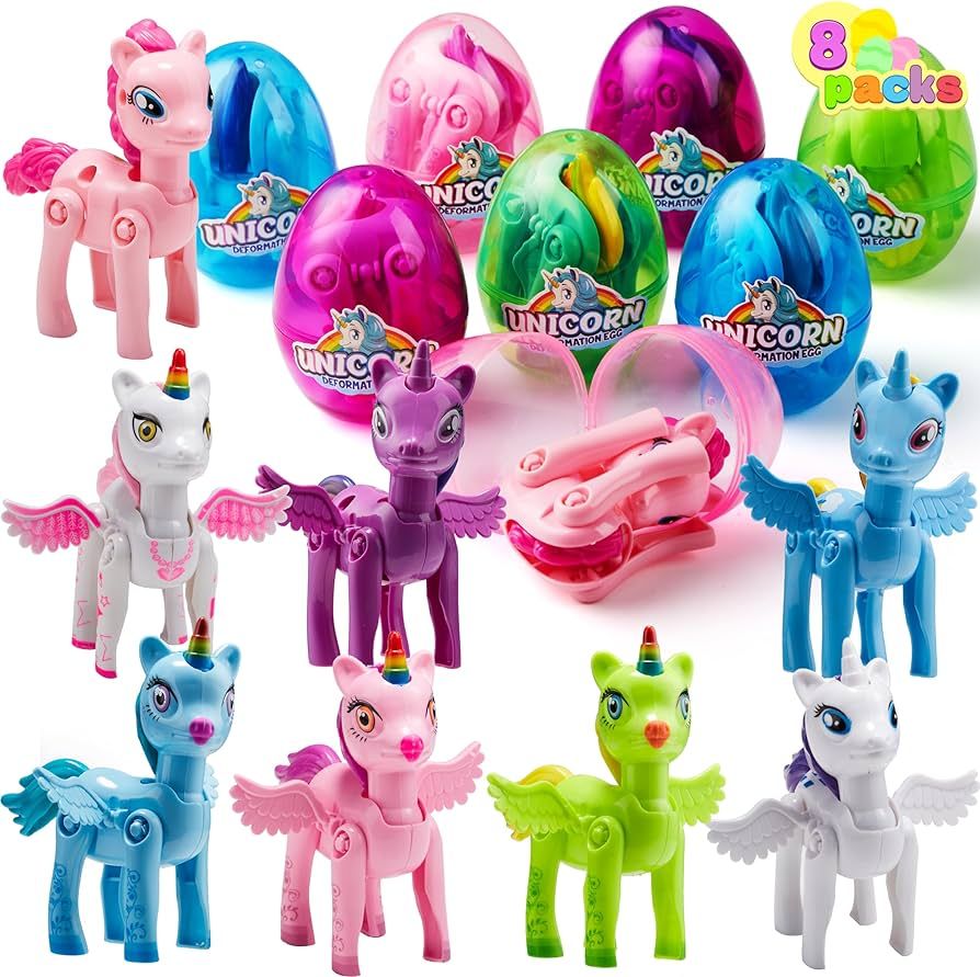 JOYIN 8 Pack Pre Filled 3.5" Easter Egg with Unicorn Deformation Toys, Easter Party Favor for Gir... | Amazon (US)