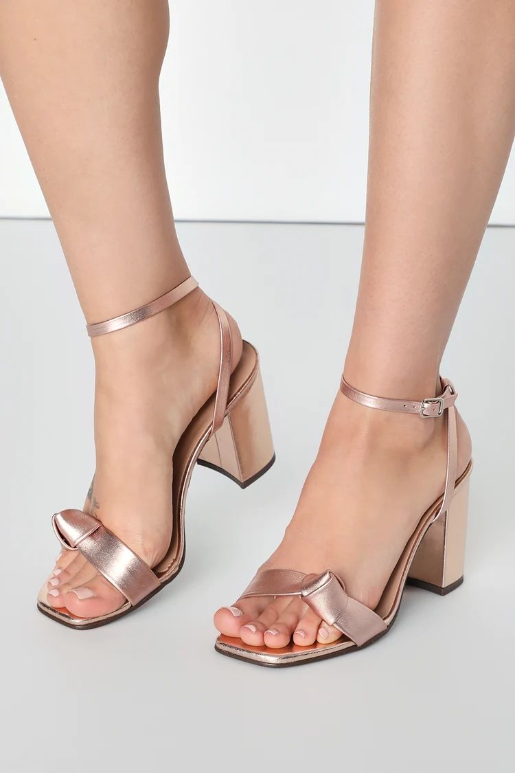 Alandra Rose Gold Leather Knotted Ankle Strap High Heels | Lulus (US)