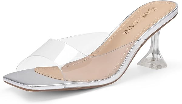 DREAM PAIRS Women's Clear Heeled Sandals Square Toe Transparent Stiletto Mules Slip on Wedding Dr... | Amazon (US)