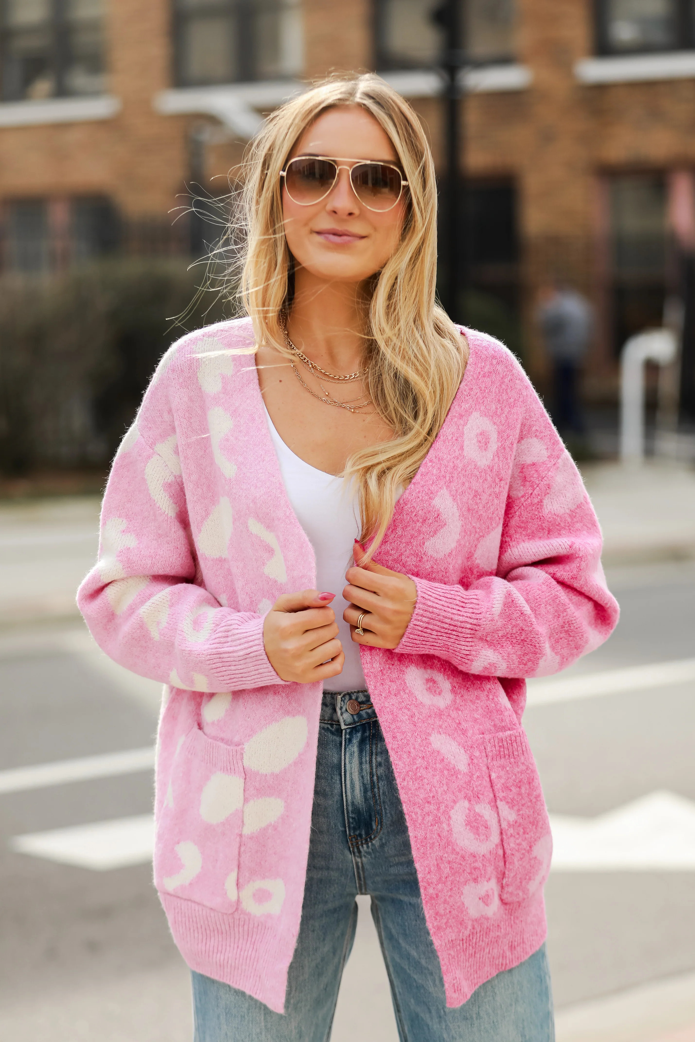 Wondrously Cozy Pink Color Block Cardigan | Dress Up