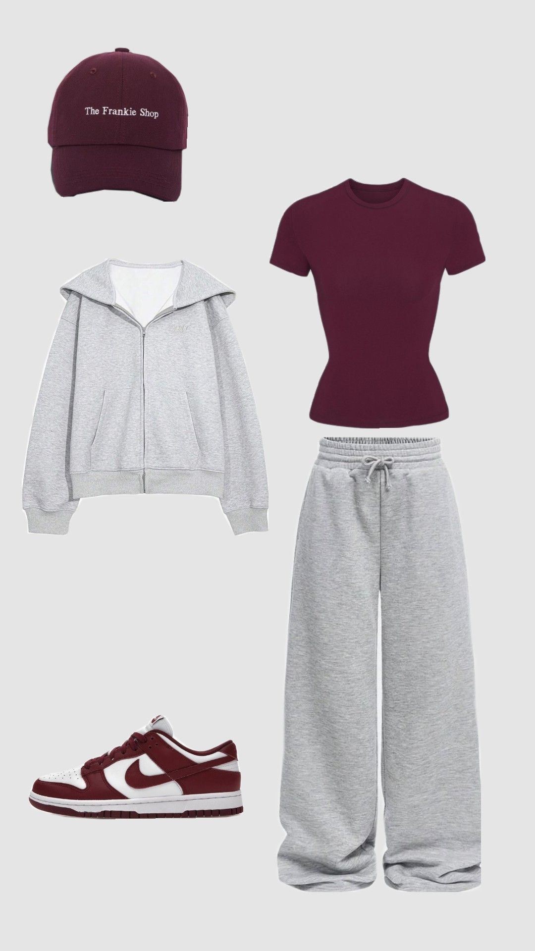 Sporty meets cozy 🍒✨
Grey sweats paired with deep burgundy accents — the perfect balance of comfort and style for an effortless off-duty look. 🤍👟 

 #LTKpetite #LTKjeans #LTKFashionMonth