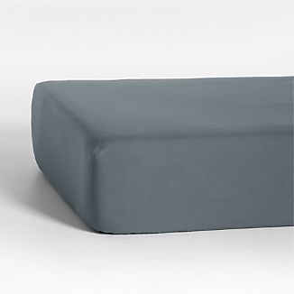 Modern Cozy Cloud Slate Blue Organic Washed Cotton Fitted Sheet + Reviews | Crate & Kids | Crate & Barrel