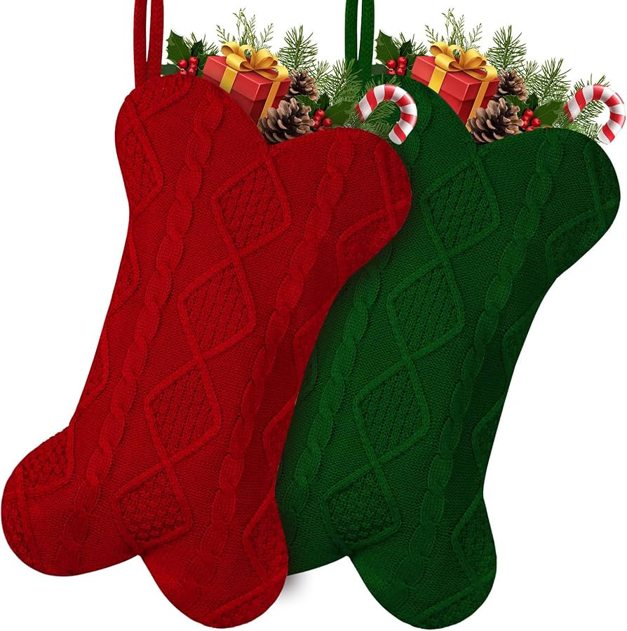 2 Pack Dog Christmas Stocking, 18 Inch Large Double Side Knitted Christmas Stocking for Dogs, Bon... | Amazon (US)