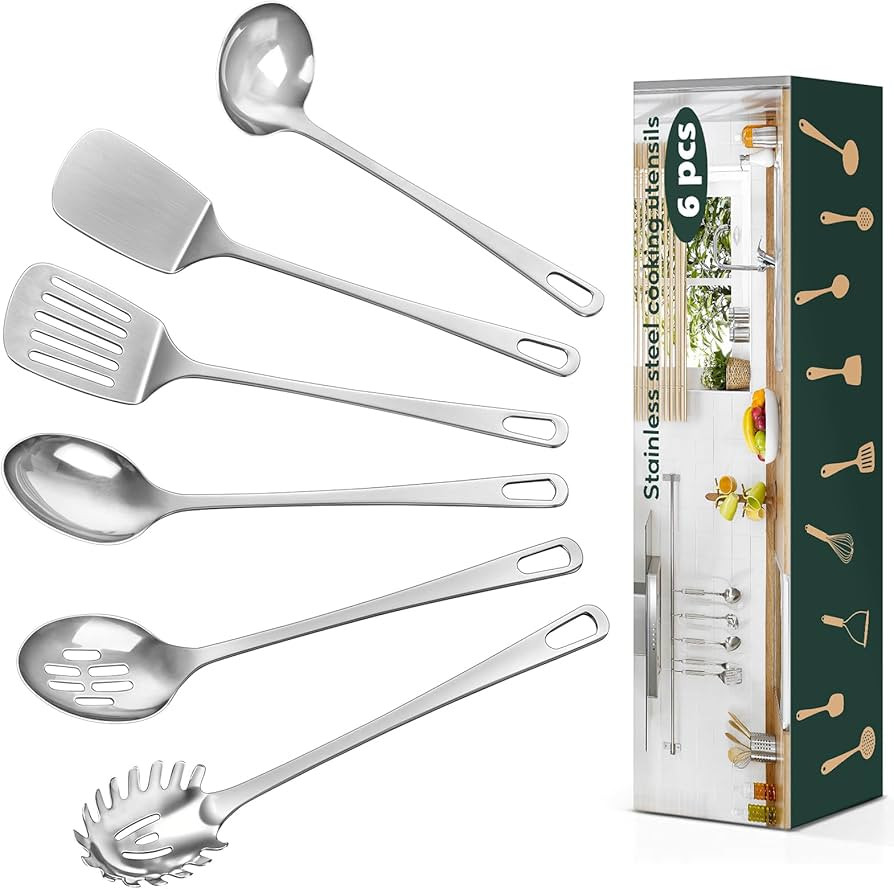 6 Pcs Cooking Utensils Set, Stainless Steel Kitchen Utensils, Heat Resistant Metal Kitchen Tools ... | Amazon (US)