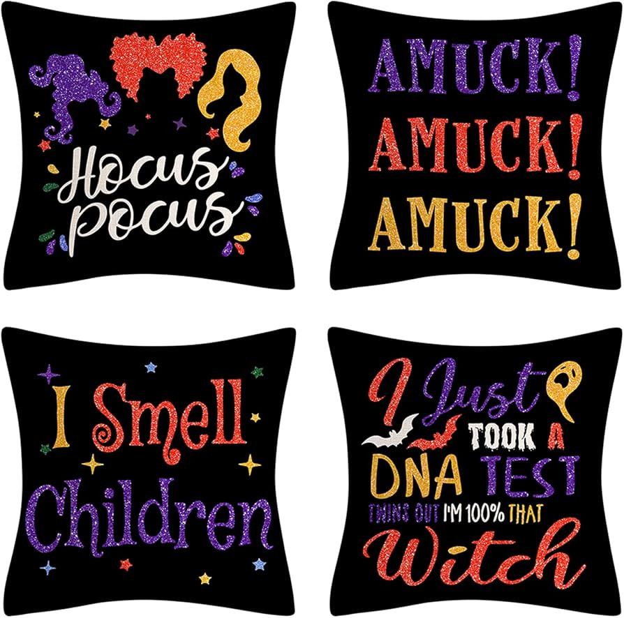 ZEYGLXC Halloween Pillow Covers 18x18 Set of 4 Halloween Decorations Sanderson Sisters Hocus Pocu... | Amazon (US)