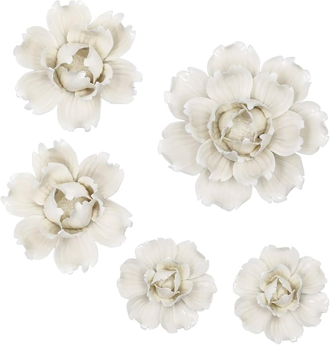 LIUCOGXI 5 Pcs Ceramic Flower Wall Decor Handcrafted 3D Hanging Porcelain Flowers Wall Art Cerami... | Amazon (US)