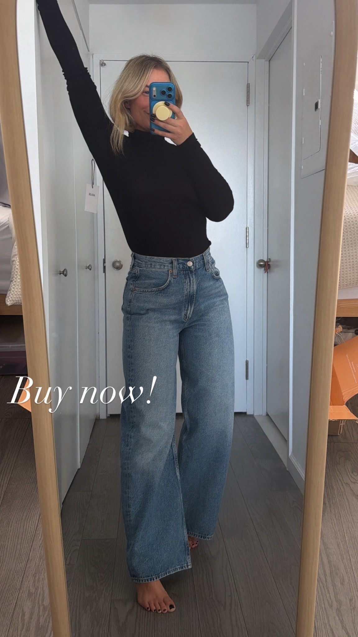 Obsessed with this denim from Agolde and the turtleneck is THE nicest material you will ev — daily edit cover from Found by Em