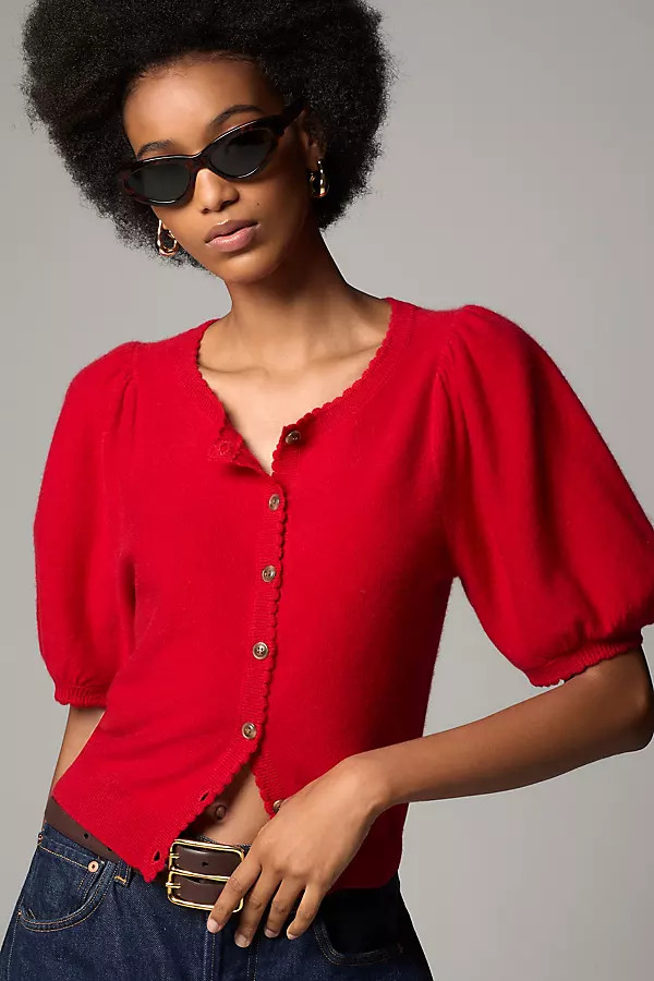 Maeve Puff-Sleeve Cashmere Cardigan Sweater | Anthropologie (US)