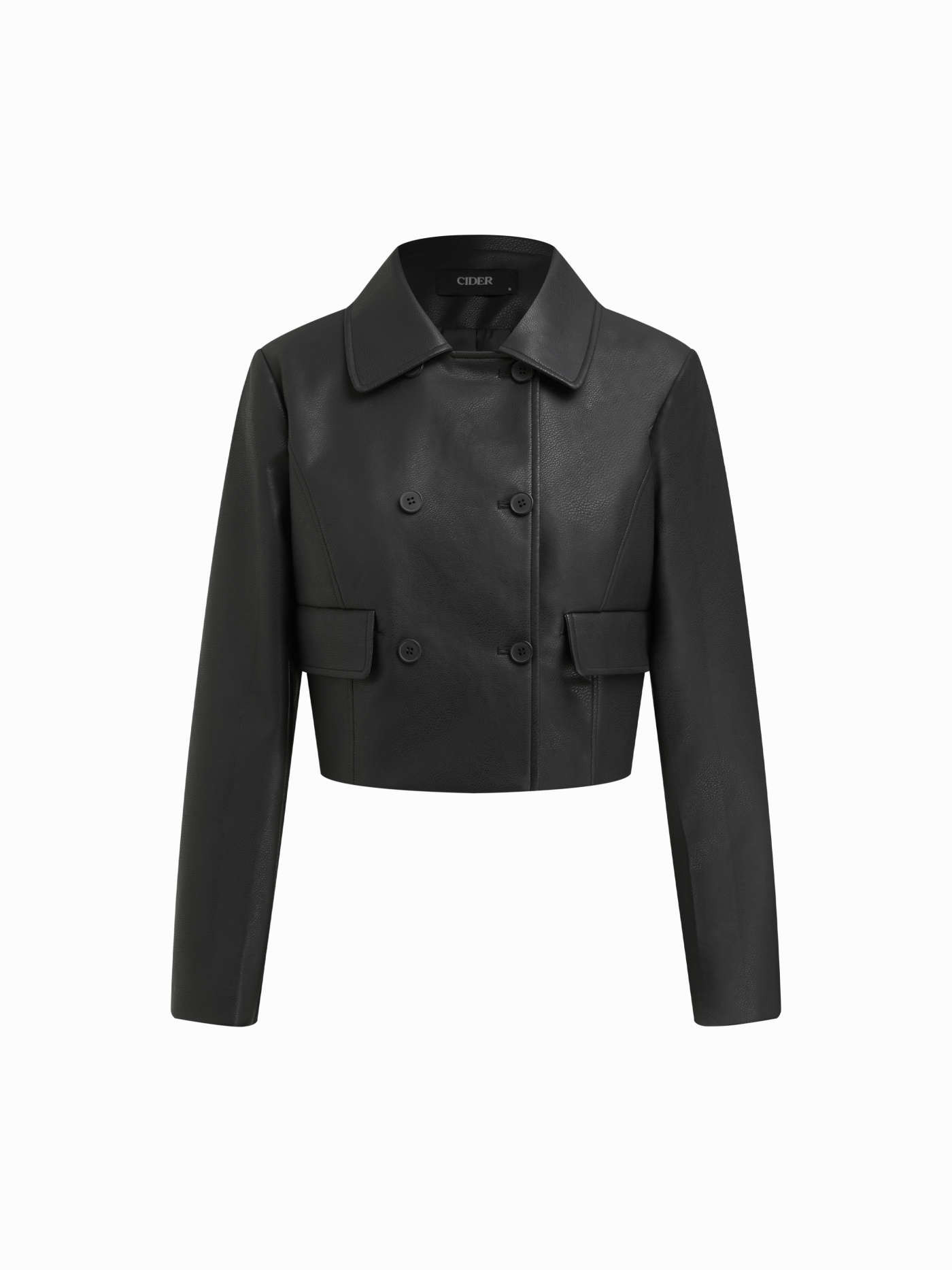 Faux Leather  Collar Double Breasted Faux Leather Shacket For Daily Casual Work | Cider