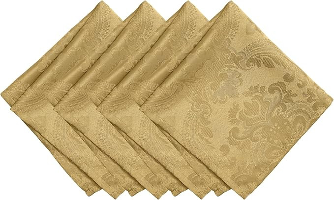 Elrene Home Fashions Caiden Elegance Damask Fabric Napkins (Set of 4), 17" x 17", Gold | Amazon (US)