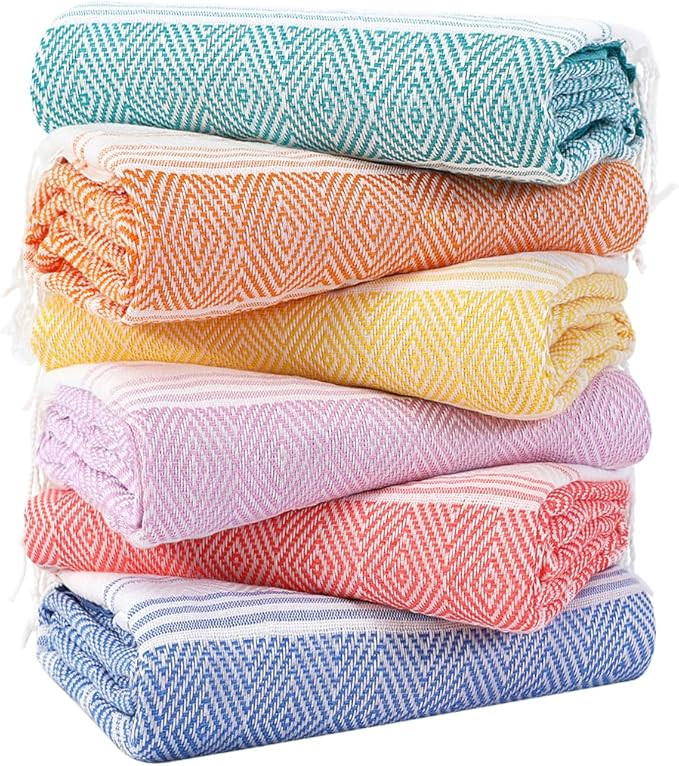 Genovega 6 Packs Oversized Turkish Beach Towels Set Bulk 74"x38" Extra Large Quick Dry Sand Free ... | Amazon (US)
