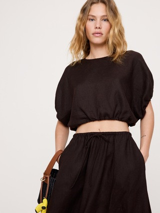 Linen Bubble-Hem Cropped Top | Banana Republic (US)