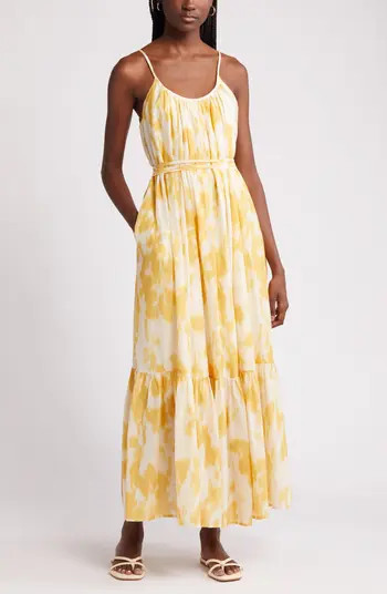 Cotton & Silk Tie Waist Tiered Sundress | Nordstrom