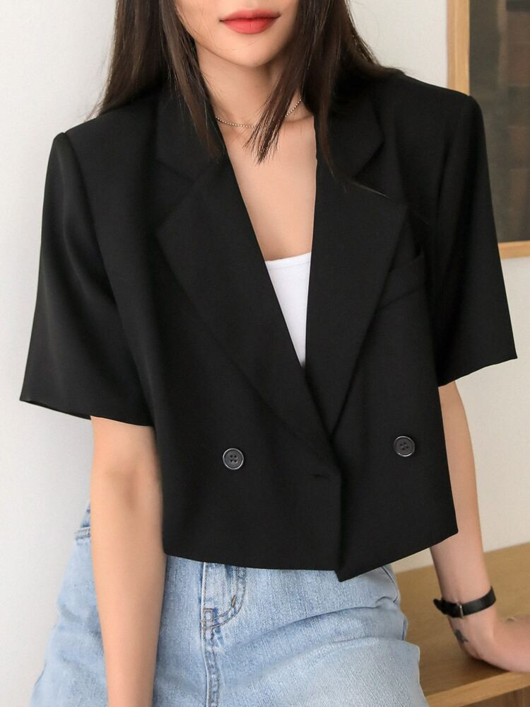 DAZY Double Breasted Crop Blazer | SHEIN
