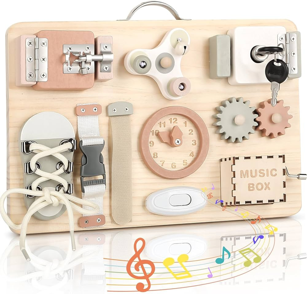 Joyreal Montessori Busy Board for Toddlers - Wooden Sensory Board Activity Board for Fine Motor S... | Amazon (US)