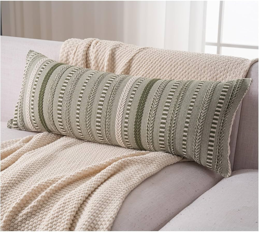 Boho Lumbar Pillow Covers 14x36 Long, Farmhouse Decorative Couch Pillow Cases, Green Accent Pillo... | Amazon (US)