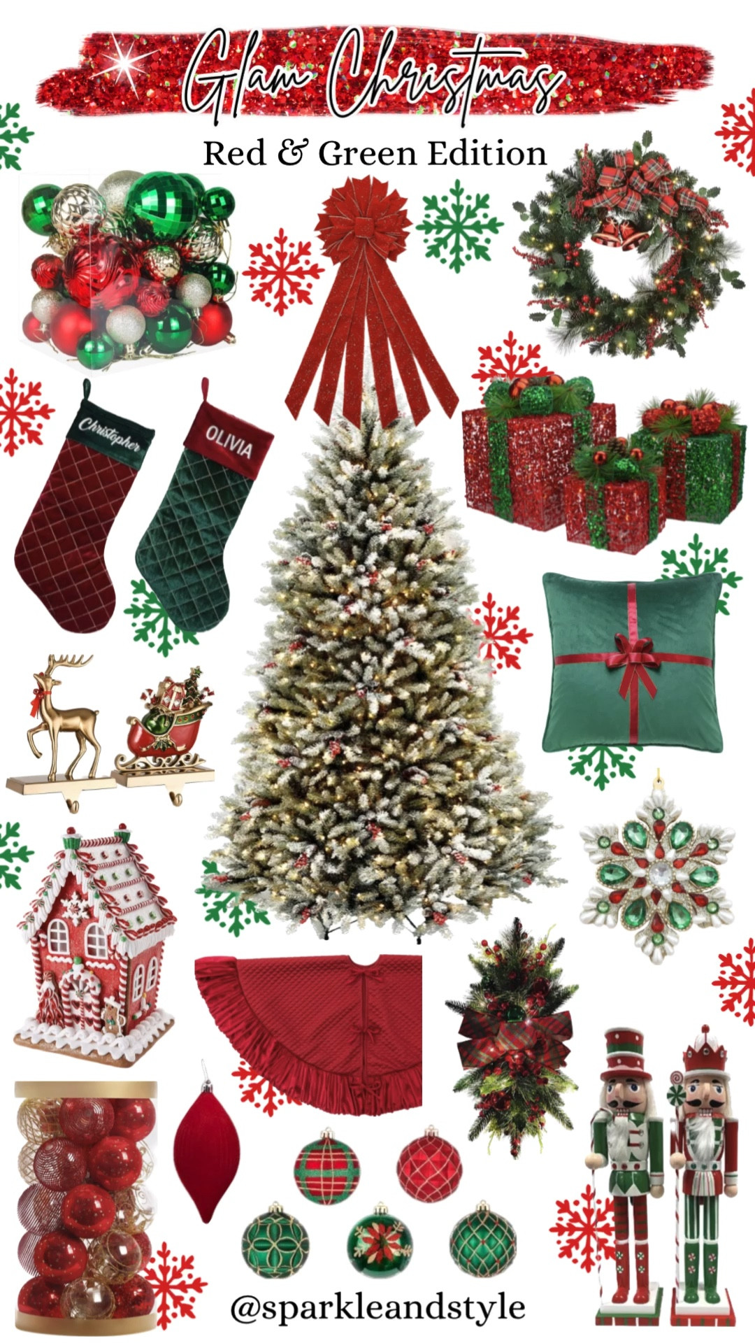 Glam Christmas: Red and Green Edition ❤️💚

Christmas decor, Christmas tree, Christmas ornaments, Christmas ribbon, Christmas tree skirt, christmas stocking, Christmas wreath, Christmas tree topper, Christmas stocking holder, red and green Christmas decor, green Christmas tree, red and green Christmas ornaments, red velvet Christmas ribbon tree topper, red quilted ruffle Christmas tree skirt, red and green quilted christmas stockings, red and green Christmas present pillow, red, white, and green snowflake ornaments, red and green Christmas decor, red gingerbread house, glitter ornaments, velvet ornaments, reindeer and Santa in sleigh stocking holders, Christmas swags for stairways, red and green lights up Christmas present outdoor decor, red and green nutcrackers, traditional Christmas decor, home interior, home decor, home accessories, home decoration, glam Christmas decor, girly girl Christmas, Luxe Christmas, elegant Christmas, classy Christmas, Christmas tree decorations, Christmas decorations