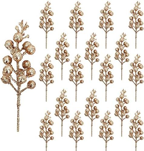 Uieke 30 Pack Christmas Glitter Berries Stems for Christmas Tree Decorations, 7.8" Artificial Chr... | Amazon (US)