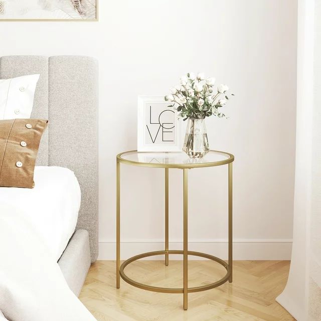 VASAGLE Round Gold Side End Table Nightstand with Metal Frame Coffee Table for Living Room Bedroo... | Walmart (US)