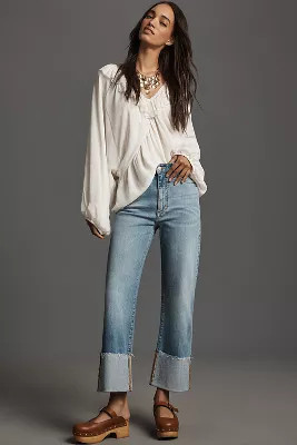The Scotty Cuffed High-Rise Straight-Leg Jeans by Pilcro | Anthropologie (US)