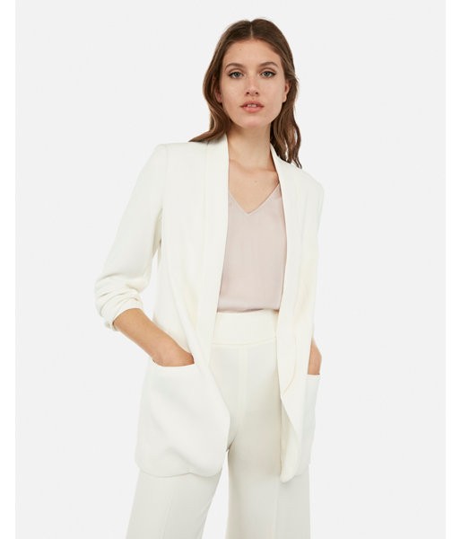 Express Womens Ruched Sleeve Boyfriend Blazer White Women's Xxs White Xxs | Express