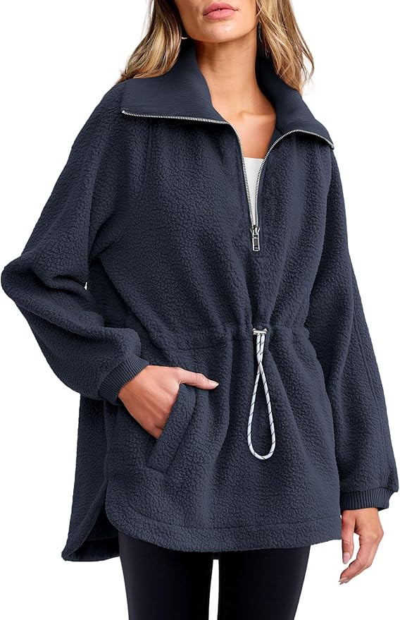 ANRABESS Women Sherpa Fleece Sweatshirt Half Zip Pullover Casual Warm Fuzzy Sweater Coat 2024 Fal... | Amazon (US)