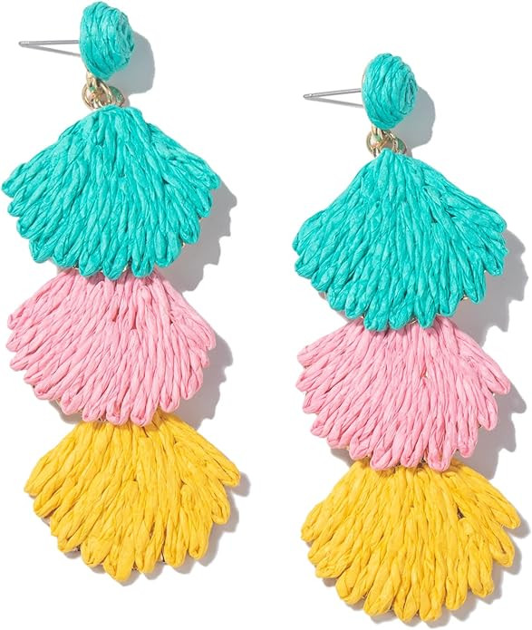 Boho Raffia Earrings Starfish Shell Seashell Dangle Drop Earrings Cute Statemnet Trendy Jewelry S... | Amazon (US)