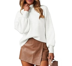 WEACZZY Women's Casual Mock Neck Long Lantern Sleeve Sweaters 2024 Fall Oversized Ribbed Knit Pul... | Amazon (US)