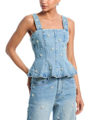 STEVE MADDEN Fiorella Embellished Denim Top  | Bloomingdale's Women | Bloomingdale's (US)