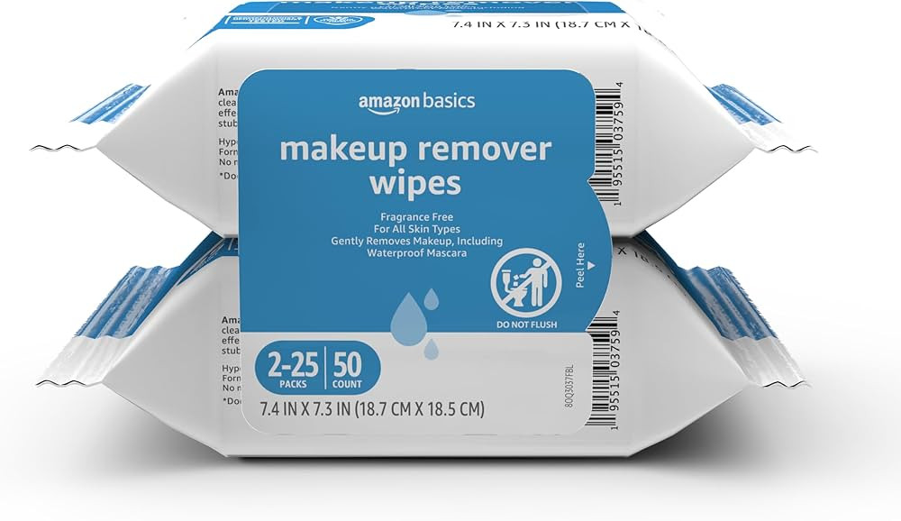 Amazon Basics Makeup Remover Wipes, Fragrance- and Alcohol-Free, Gentle Cleansing, Removes Waterp... | Amazon (US)
