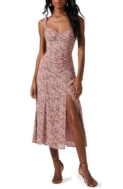 ASTR the Label Floral Tie Strap Midi Dress in Mauve Multi Floral at Nordstrom, Size Large | Nordstrom