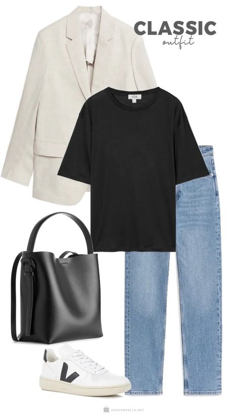Classic outfit of the day with a linen blazer, black tshirt, blue denim, black bag and white sneakers to finish it off. #style #ootd #classic #outfit

#LTKfit #LTKworkwear #LTKstyletip