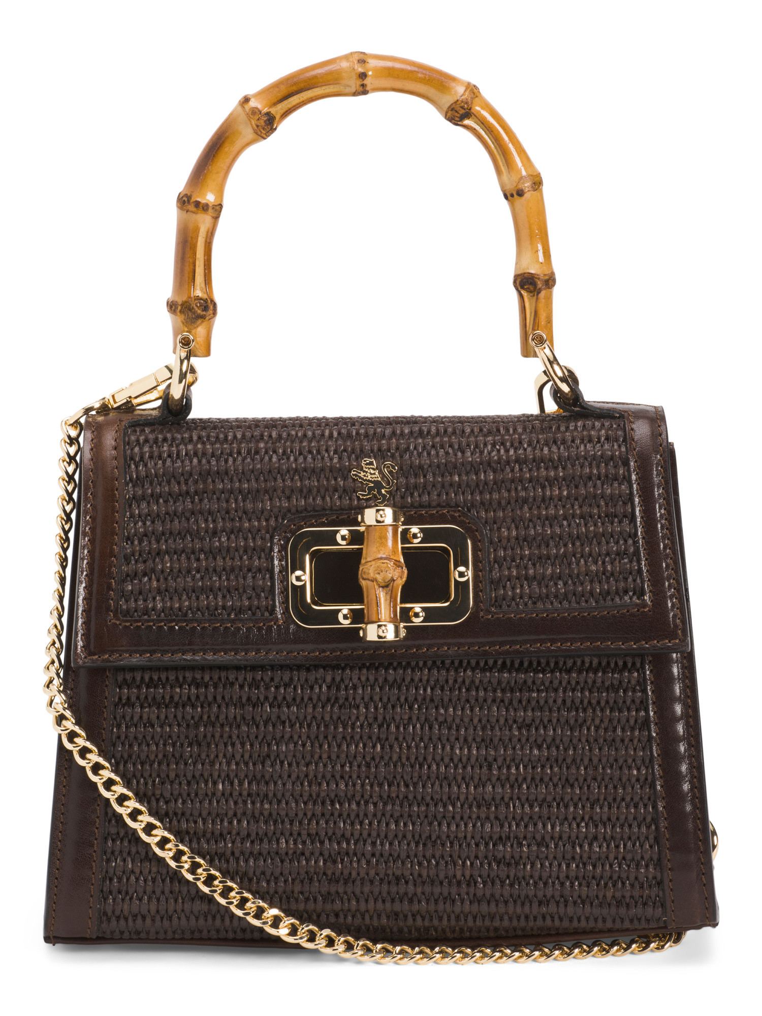 Made In Italy Raffia And Leather Satchel With Bamboo Top Handle | Marshalls