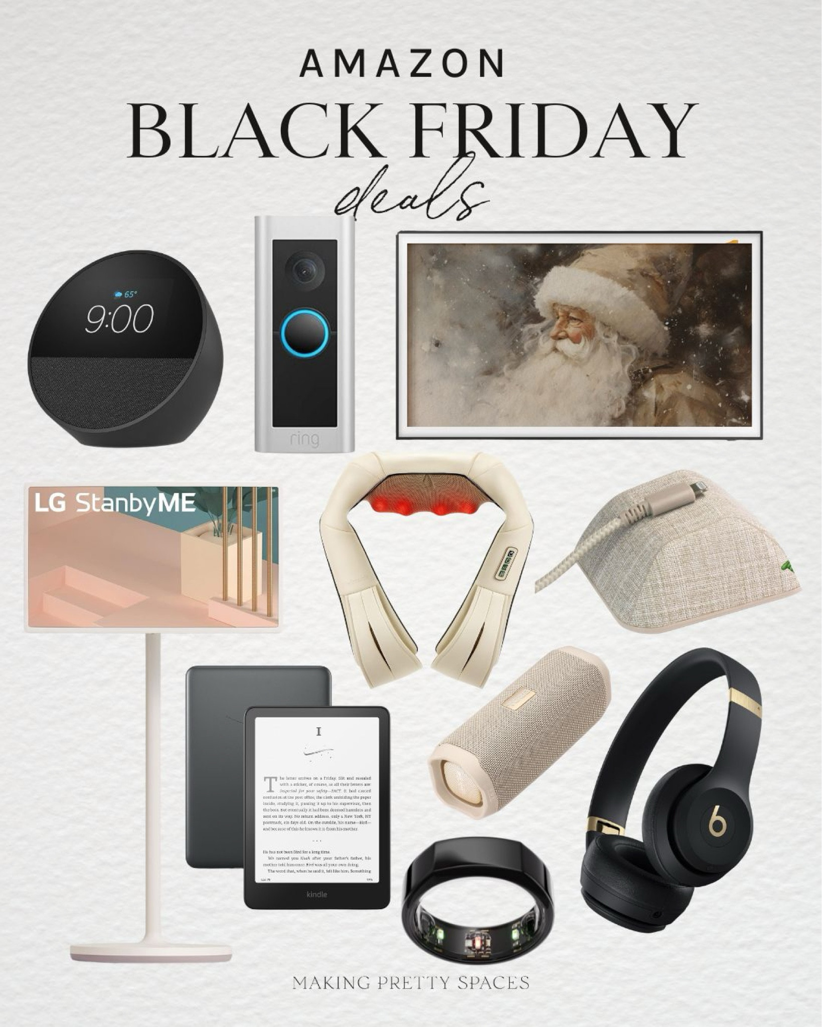 Shop these top tech picks for Black Friday! Samsung frame tv, lg stand by me tv, portable tv, neck massager, echo show, ring door bell, tech gifts, kindle, beats headphones, oura ring

#LTKCyberWeek #LTKFindsUnder50 #LTKGiftGuide