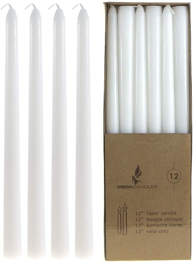 Mega Candles 12 pcs Unscented White Taper Candle, Hand Poured Wax Candles 12 Inch x 7/8 Inch, Hom... | Amazon (US)