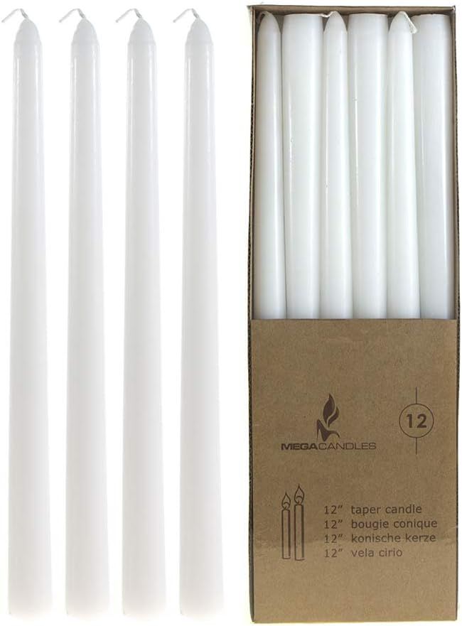 Mega Candles 12 pcs Unscented White Taper Candle, Hand Poured Wax Candles 12 Inch x 7/8 Inch, Hom... | Amazon (US)
