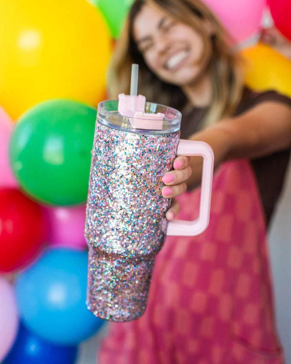 Glitter Party Stainless Steel Insulated Oversized Sipper Tumbler with Straw | Packed Party