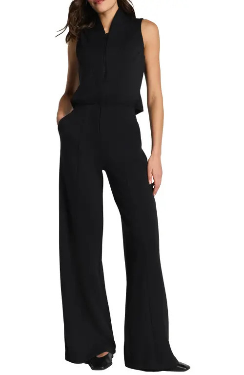 SPANX® AirEssentials Shawl Collar Half Zip Jumpsuit in Very Black at Nordstrom, Size Small | Nordstrom
