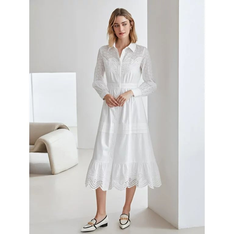 White Boho Women's PREMIUM 100 COTTON EYELET EMBROIDERY DRESS 2022 S(4) Y047D | Walmart (US)