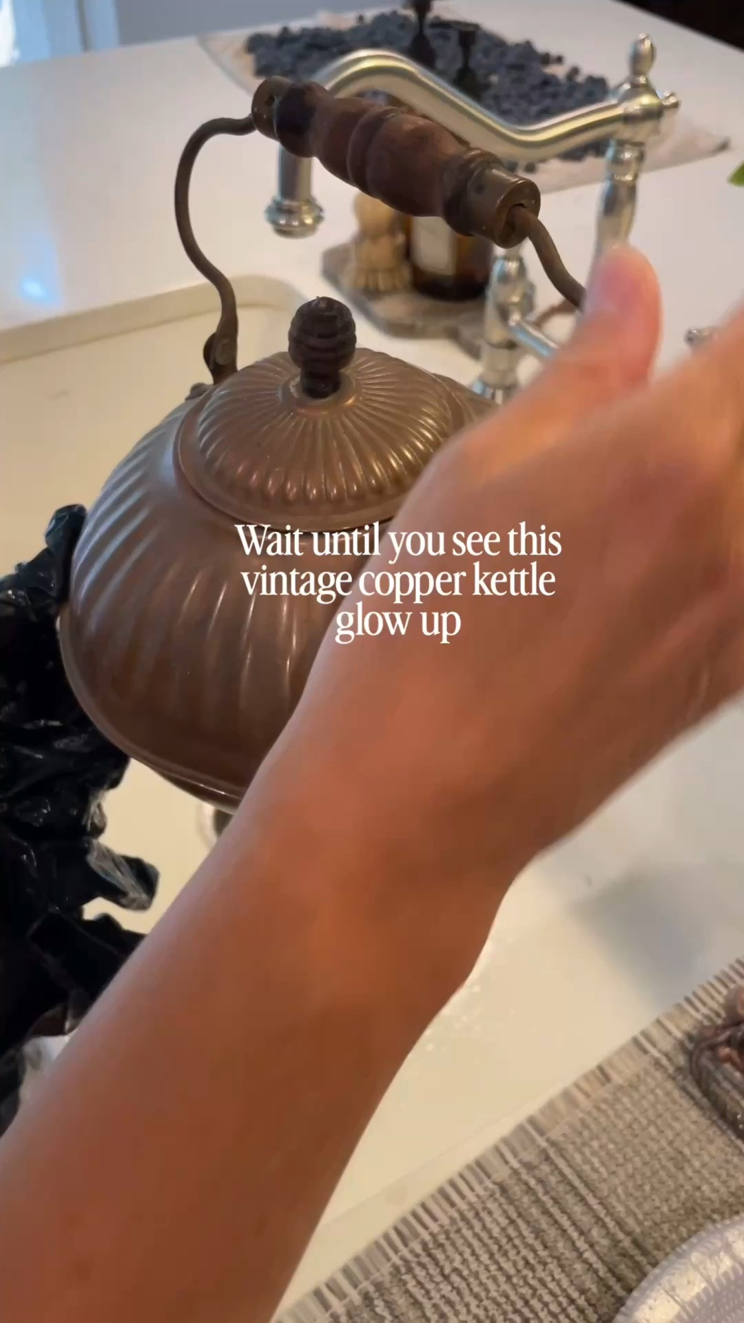 Make your copper tea pot shine again using bar keepers friend.  

Copper.  Tea kettle.  Vintage kettle.