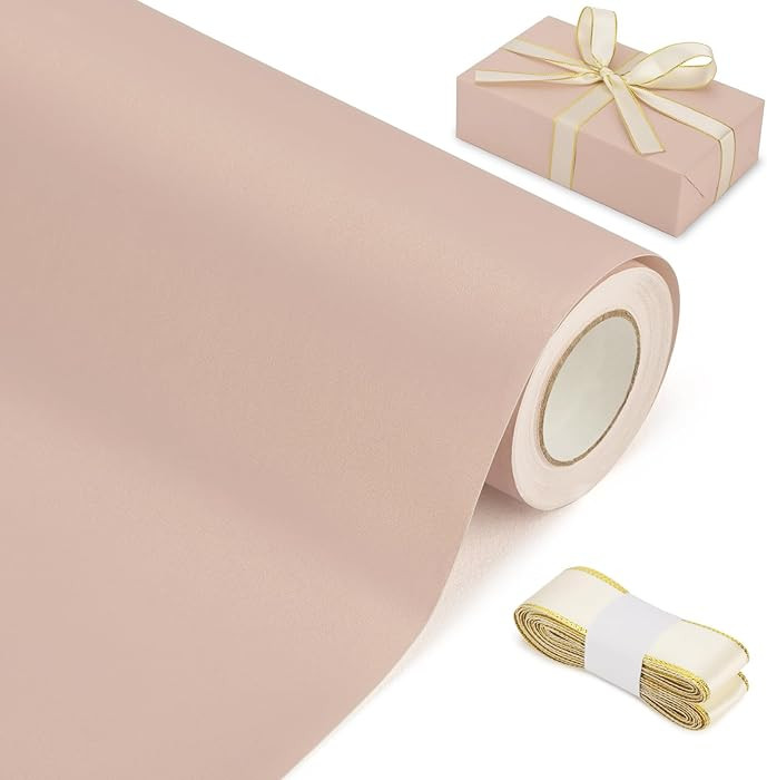 Rumvan Pink Matte Wrapping Paper16.9 Inches X 39.3 Feet,Solid Color pearlescent Paper,Gift Wrappi... | Amazon (US)