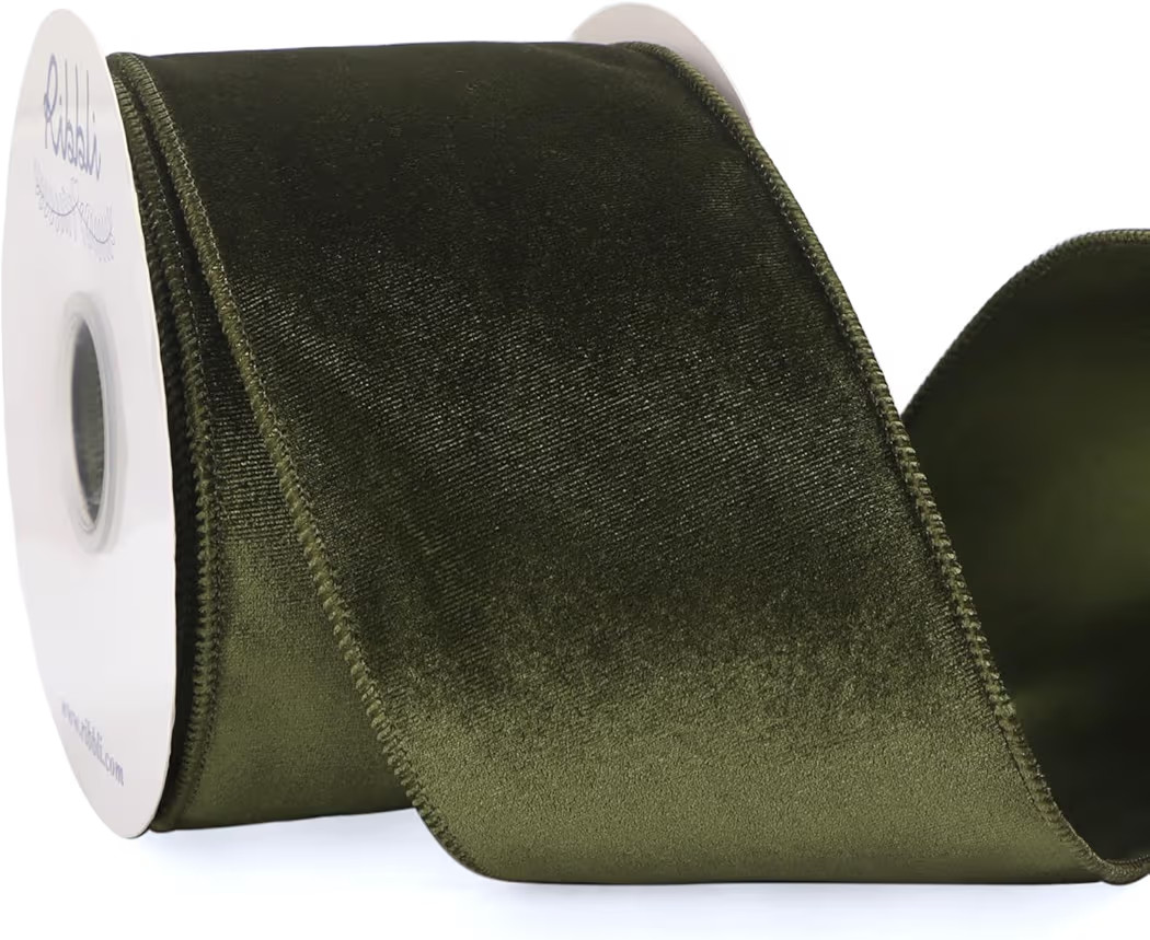 Ribbli Moss Green Velvet Wired Ribbon 4 Inch Velvet with Satin Christmas Ribbon for Gift Wrapping... | Amazon (US)