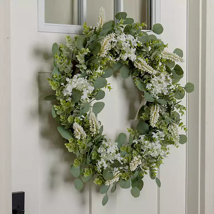 New! White Hydrangea and Eucalyptus Wreath | Kirkland's Home